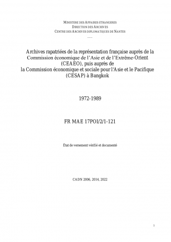 FR MAE 17POI/2/1-121, CEAEO/CESAP, 1953-1989