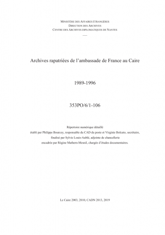 FR MAE 353PO/6, Le Caire, ambassade, 1989-1996