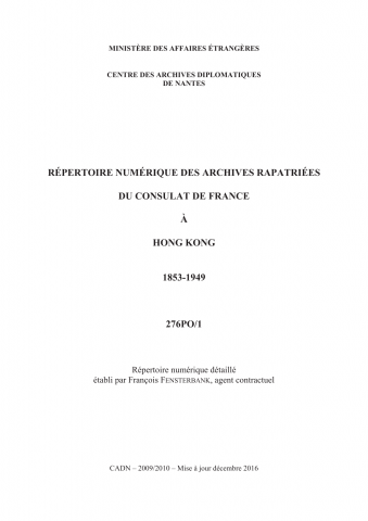 FR MAE 276PO/1, Hong Kong, consulat, 1853-1949