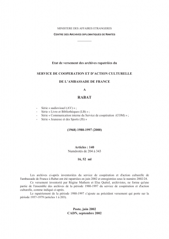 FR MAE 560PO/1/204-343, Rabat, SCAC, 1980-1997