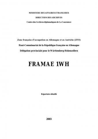 FR MAE 1WH, Délégation provinciale du Wurtemberg-Hohenzollern, 1945-1955