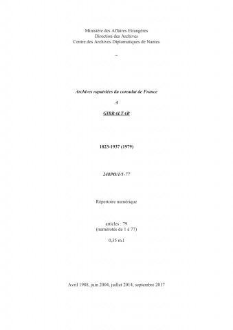 FR MAE 248PO/1, Gibraltar, consulat, 1823-1979