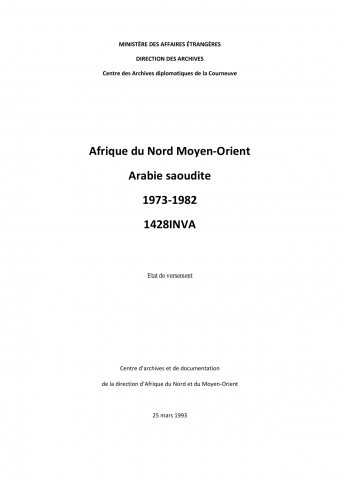 FR MAE 1428INVA, Afrique du Nord - Moyen-Orient, Arabie-saoudite, 1973-1982