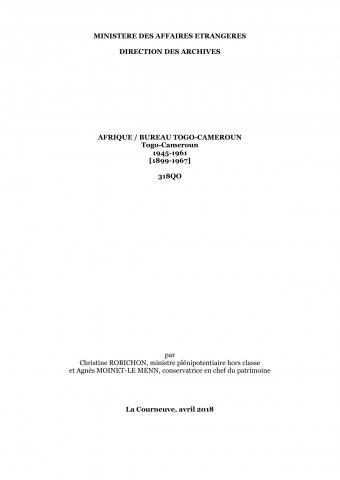 FR MAE 318QO, Afrique/Bureau Togo-Cameroun, Togo-Cameroun, 1945-1961