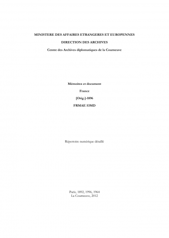 FR MAE 53MD, Mémoires et documents, France