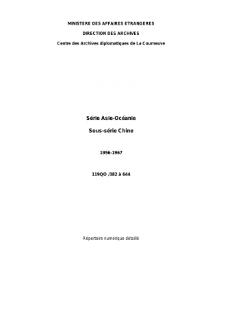 FR MAE 119QO, Asie-Océanie, Chine, 1956-1967