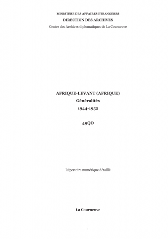 FR MAE 49QO, Afrique-Levant (Afrique), généralités, 1944-1952
