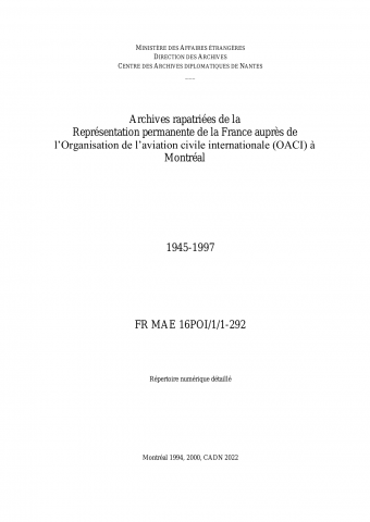 FR MAE, 16POI/1/1-292, OACI, Montréal, 1945-1997