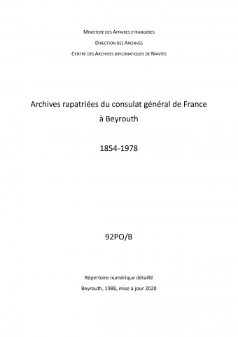 FR MAE 92PO/B,Beyrouth,consulat,1854-1978