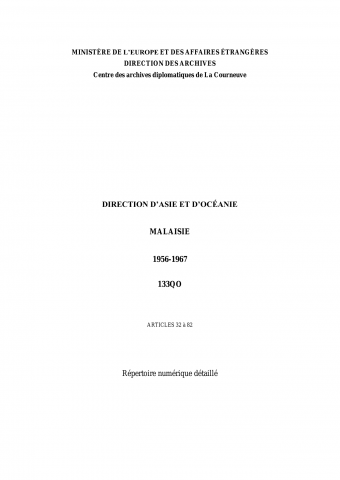 FR MAE 133QO, Malaisie, 1956-1967