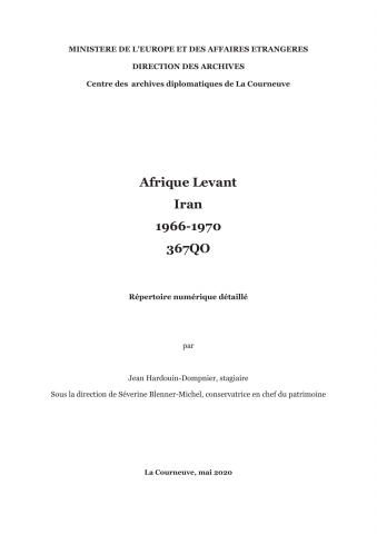 FR MAE 367QO, Afrique-Levant (Levant), Iran, 1966-1970