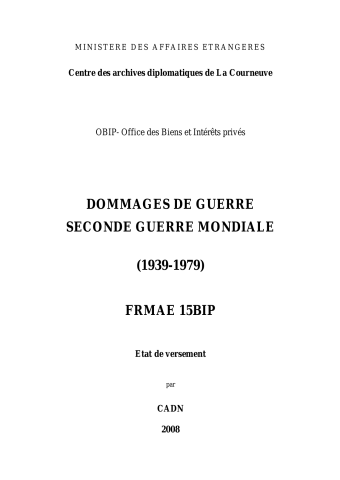FR MAE 15BIP, OBIP, Dommages de guerre, Deuxième Guerre mondiale, 1939-1979
