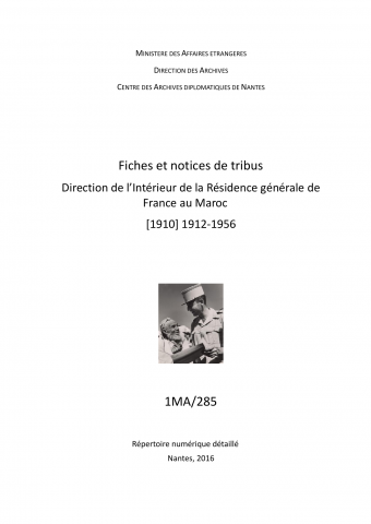 FR MAE 1MA/285, fiches et notices de tribus, 1912-1956
