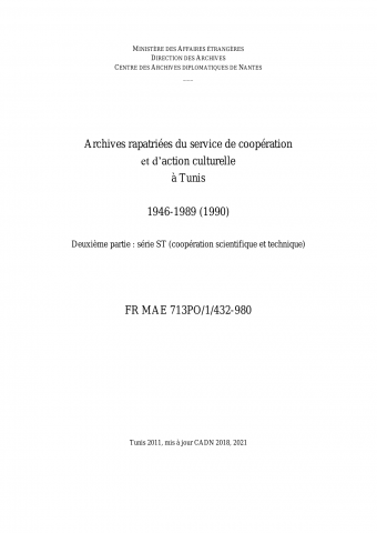 FR MAE 713PO/1/432-980, Tunis, SCAC, 1946-1989