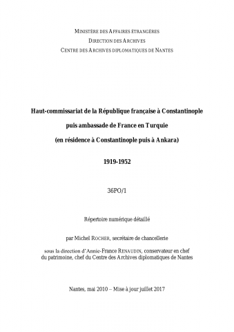 FR MAE 36PO/1, Ankara, ambassade, 1919-1952