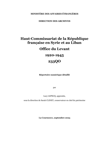 FRMAE 233QO, Office du Levant, 1918-1946