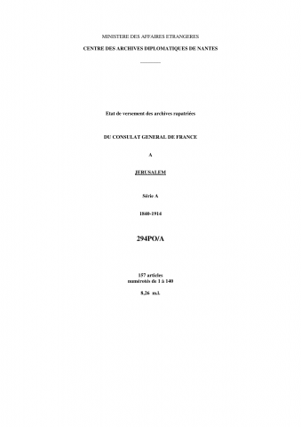FR MAE 294PO/A, Jérusalem, consulat, 1840-1914