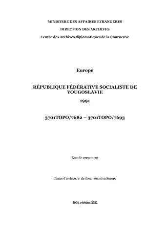 FR MAE 3701TOPO, Europe, Yougoslavie, 1991-1995