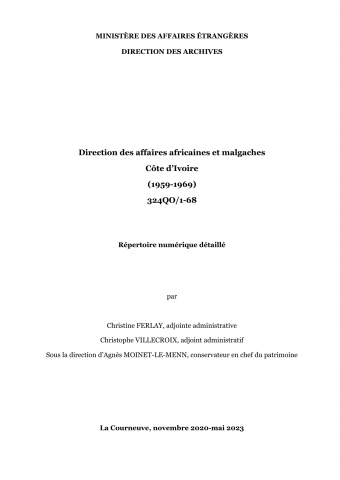 FR MAE 324QO, Afrique, Côte d'Ivoire, 1959-1969
