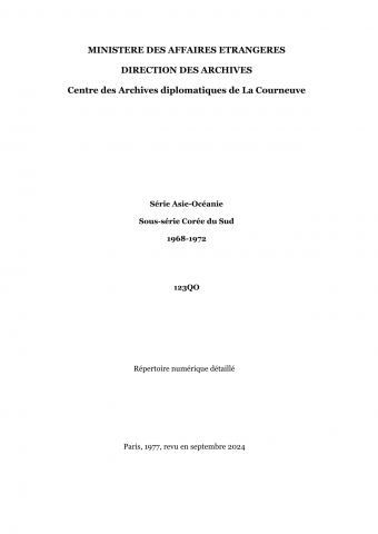 FR MAE 123QO, Asie-Océanie, Corée du Sud, 1968-1972, vM