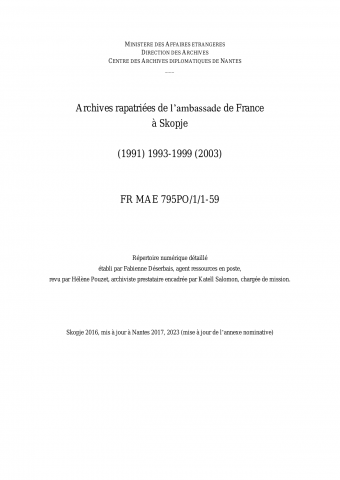 FR MAE 795PO/1/1-59, Skopje, ambassade, 1993-1999