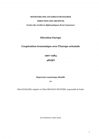 FR MAE 481QO, Europe, Coopération économique en Europe orientale, 1967-1984