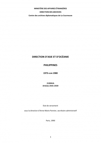 FR MAE 219INVA, Asie-Océanie, Philippines, 1973-1980