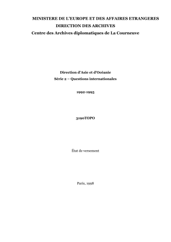 FR MAE 3190TOPO, Asie-Océanie, Questions internationales, 1992-1995