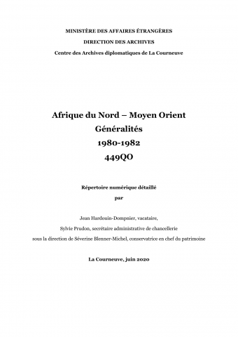 FR MAE 449QO, Afrique du Nord Moyen-Orient, Generalites, 1980-1982
