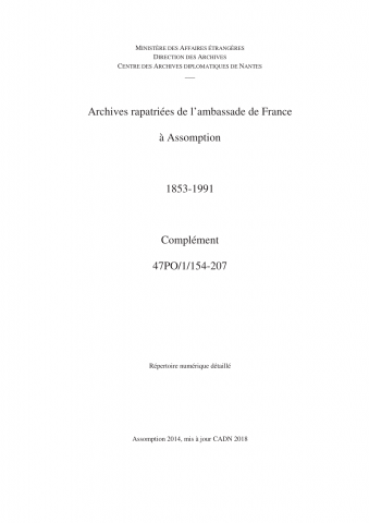 FR MAE 47PO/1/154-207, Assomption, ambassade, 1853-1991