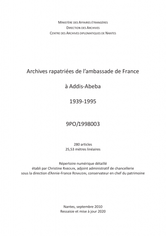 FR MAE 9PO/1998003, Addis Abeba, ambassade, 1939-1995