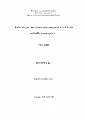 FR MAE 816PO/1, Assomption, SCAC, 1960-2016