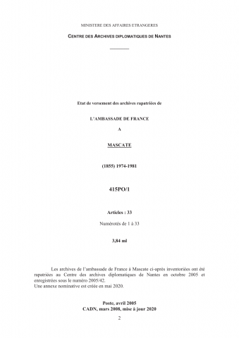 FR MAE 415PO/1, Mascate, ambassade, 1974-1981