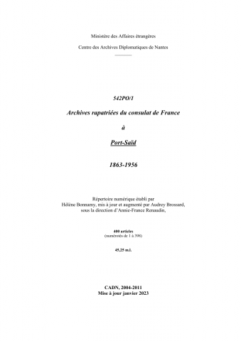 FR MAE 542PO/1, Port-Said, consulat, 1863-1956