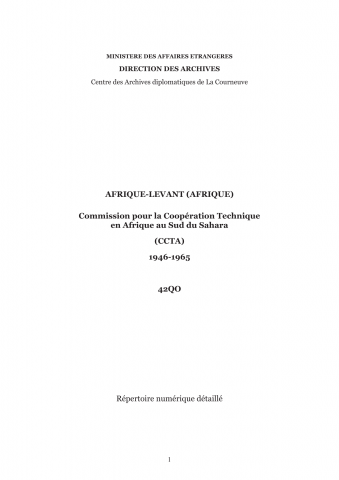 FR MAE 42QO, Afrique-Levant (Afrique), Comité de coopération technique en Afrique au sud du Sahara (CCTA), 1946-1965
