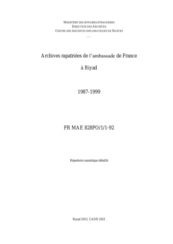 FR MAE 828PO/1/1-92, Riyad, ambassade, 1987-1999