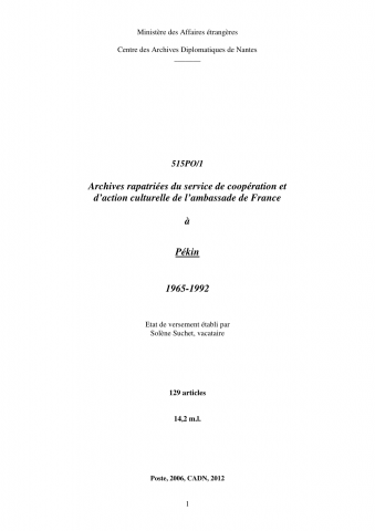 FR MAE 515PO/1, Pékin, service culturel, 1965-1993