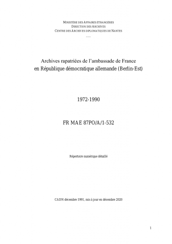 FRMAE 87PO/A/1-532, Berlin-Est, ambassade, 1972-1990
