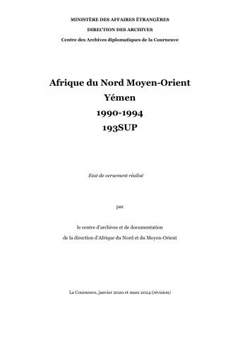 FR MAE 193SUP, Afrique du Nord Moyen-Orient, Yémen, 1990-1994