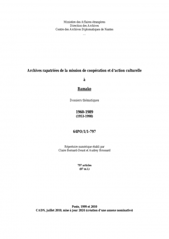 FR MAE 64PO/1/1-797, Bamako, MCAC, 1960-1989