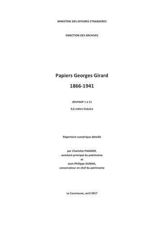 FR MAE 201PAAP, Papiers Georges Girard