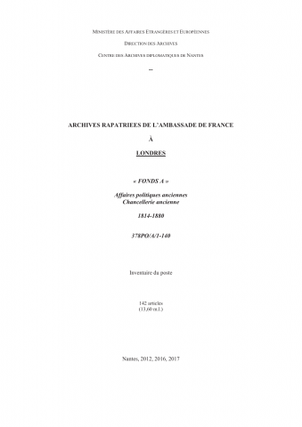 FR MAE 378PO/A, Londres, ambassade, 1814-1880