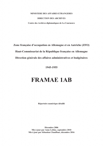 FR MAE 1AB, ZFO, Affaires administratives et budgétaires, 1945-1955