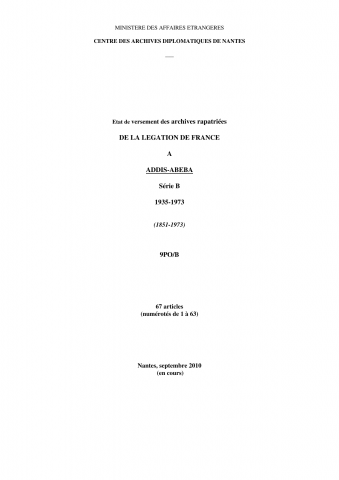 FR MAE 9PO/B, Addis Abeba, légation, 1935-1973