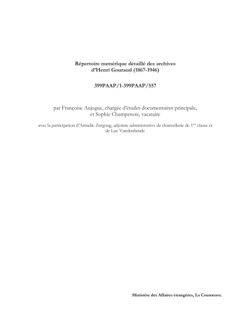 FR MAE 399PAAP, Papiers Henri Gouraud