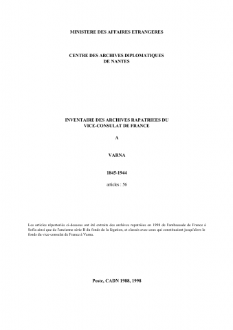 FR MAE 720PO/1, Varna, consulaire, 1845-1944