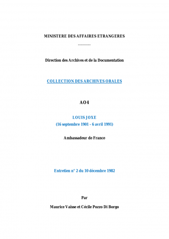 FR MAE 4AO, transcription 2 entretiens de Louis JOXE
