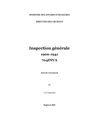 FR MAE 704INVA, Inspection générale, 1900-1941