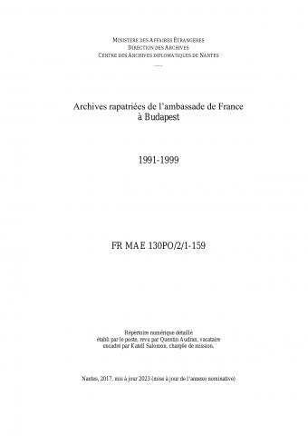 FR MAE 130PO/2/1-159, Budapest, ambassade, 1991-1999