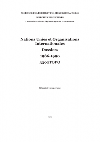 FR MAE 3302TOPO, Direction des Nations unies et organisations internationales (NUOI), version anonymisée, 1986-1990